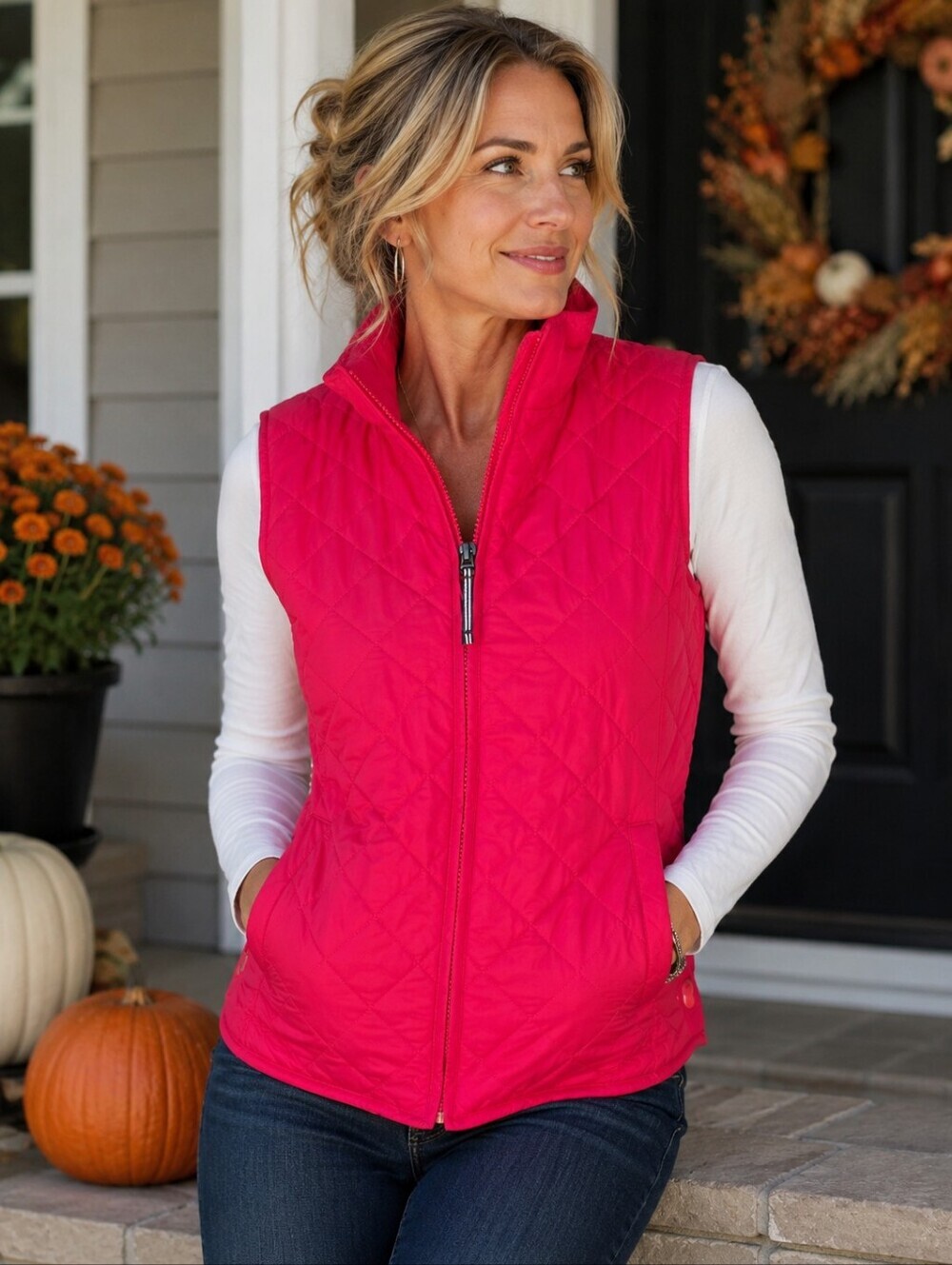 Talbots Quilted Puffer Vest Small | Hot Pink Zip Front Lightweight Preppy Classi